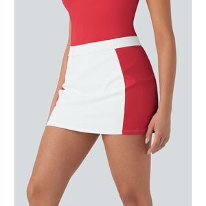 Halara SoftlyZero Airy Mid Rise Color Block 2 in 1 Casual Skort Pointsettia Size